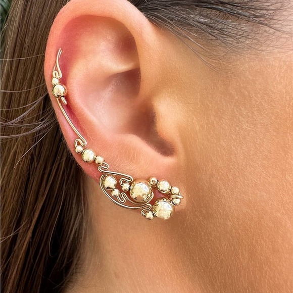 LUNA EAR CLIMBER WITH GOLD BEADS - 14K GOLD - Picture 2 of 7